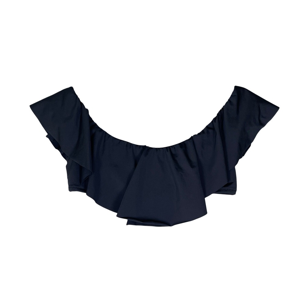 Trina Turk Bikini Top Womens Small Navy Blue Very Good Ruffle Off-Shoulder